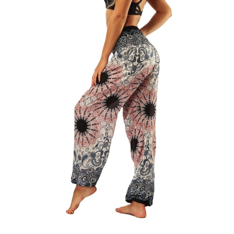 Lu's Chic Women's Boho Pants Harem Smocked Waist Yoga Hippie Palazzo Summer Beach Pants Pattern10 One Size - Image 5